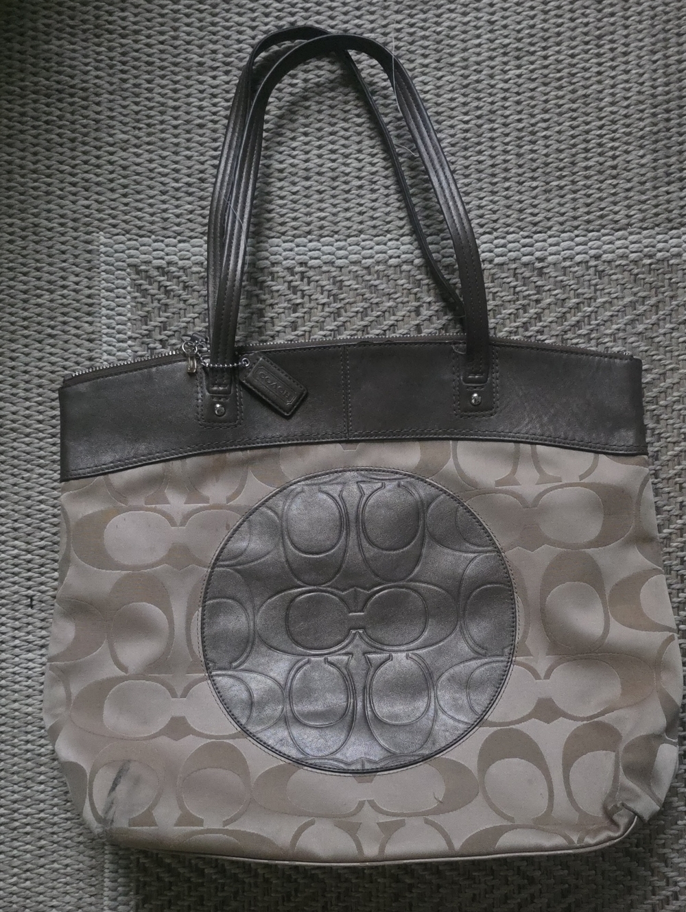 Coach Tote in Taupe Canvas with Dark Gray Leather Trim